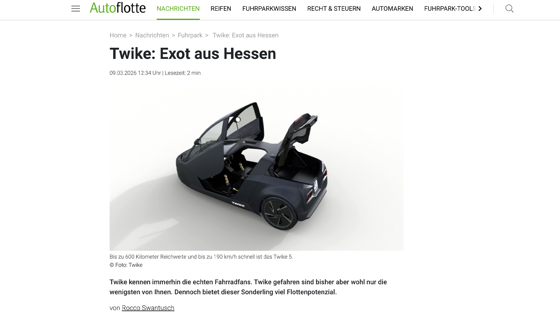 TWIKE in der Presse: „Exot aus Hessen“